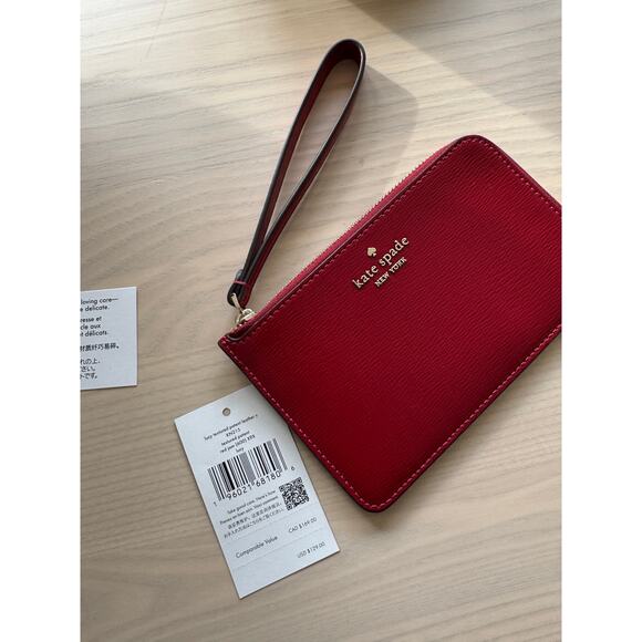 NWT Kate Spade lucy textured leather Small L-Zip Wristlet Red Jam $130 - Picture 4 of 7